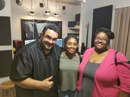 Melissa Lawrence and Adrianne Rawls with Producer Marcos Robert Duran in studio for audio recording of Your Word Changed My Life